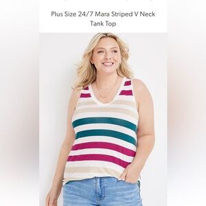 Plus‎ Size 24/7 Mara Striped V Neck Tank Top Size 3X